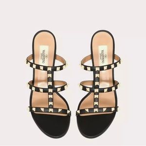 VALENTINO ROCKSTUD CALFSKIN LEATHER SLIDE SANDAL 60 MM
